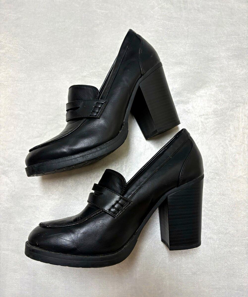 Bongo Black Chunky Heel Penny Loafers Womens 8 1/2 Y2K Whimsygoth Platform Shoe